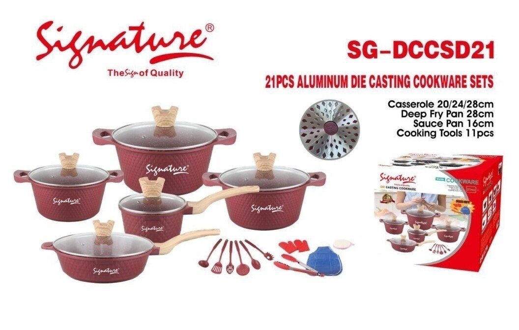 Signature 21 pcs Granite Die Cast Cookware set SG-CCSD-21 RED