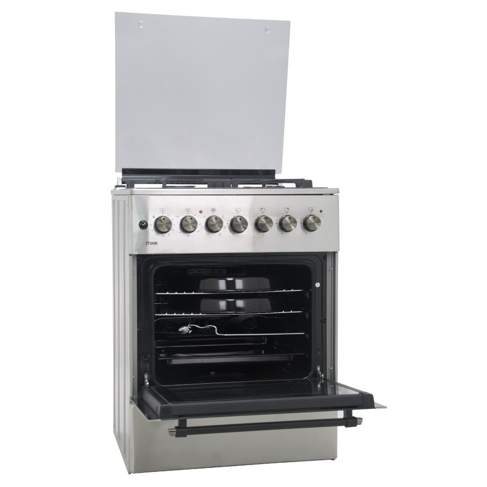 Mika MST6231HI/TR6  Standing Cooker, 60cm x 60cm, 3 Gas Burner + 1 Electric Plate, Half Inox