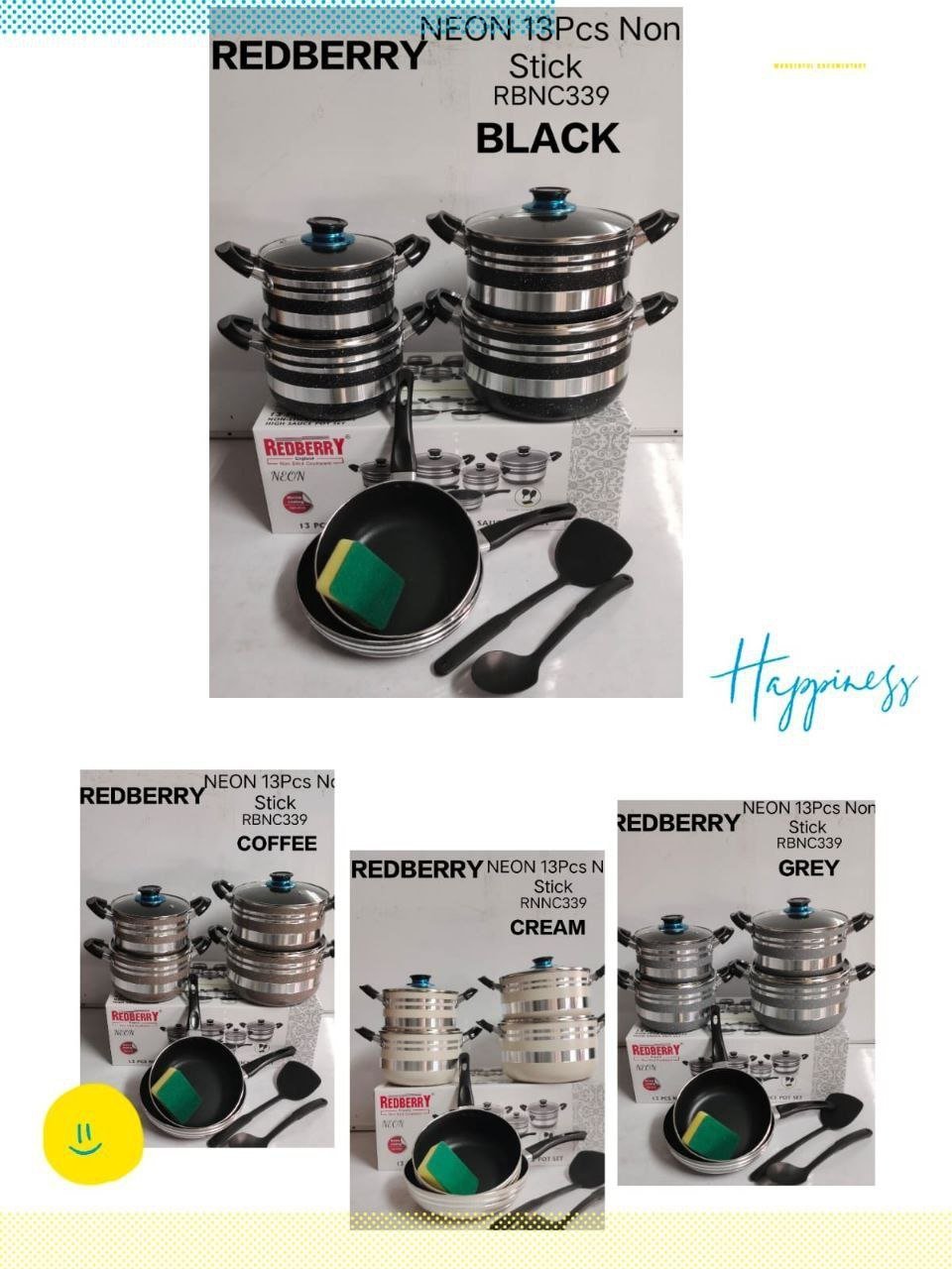 Redberry Neon 13 Piece Non Stick Cookware Pot Set