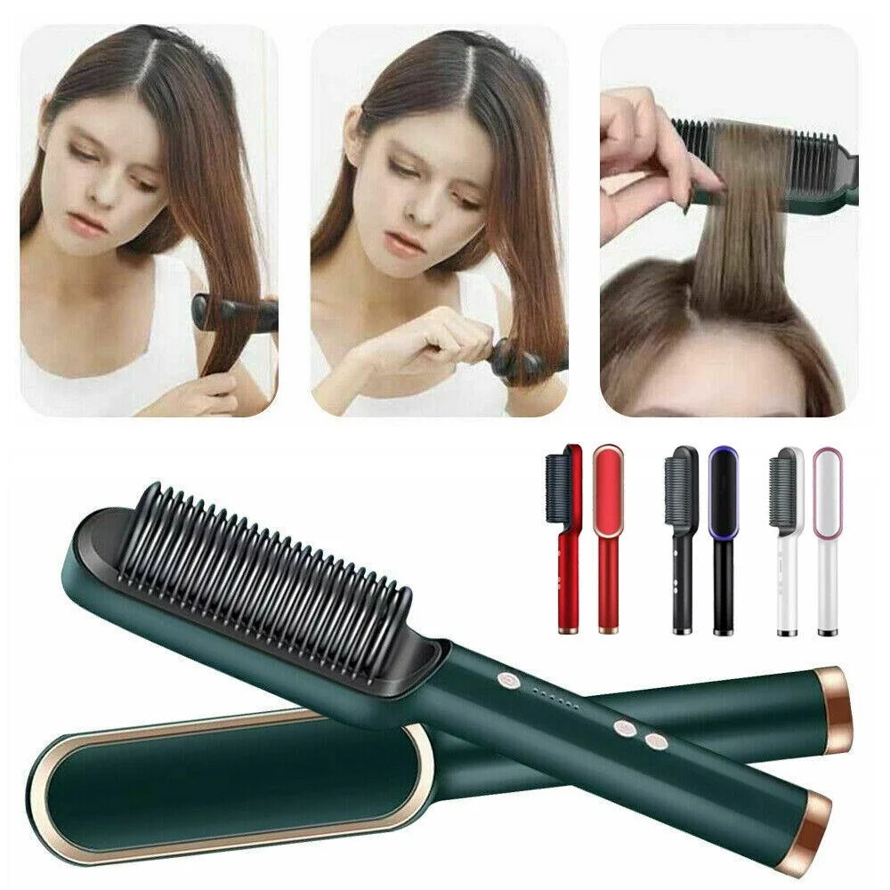 Hair Straightener, Hot Comb Anti Scalding Curler Electric Iron Brush